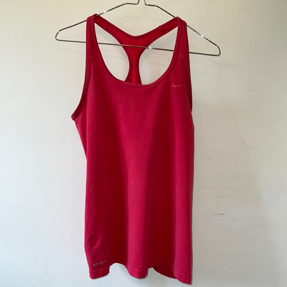 Nike Women’s L Dark Pink/Coral Dry-Fit Racer Back Tank Top with Builtin Bra